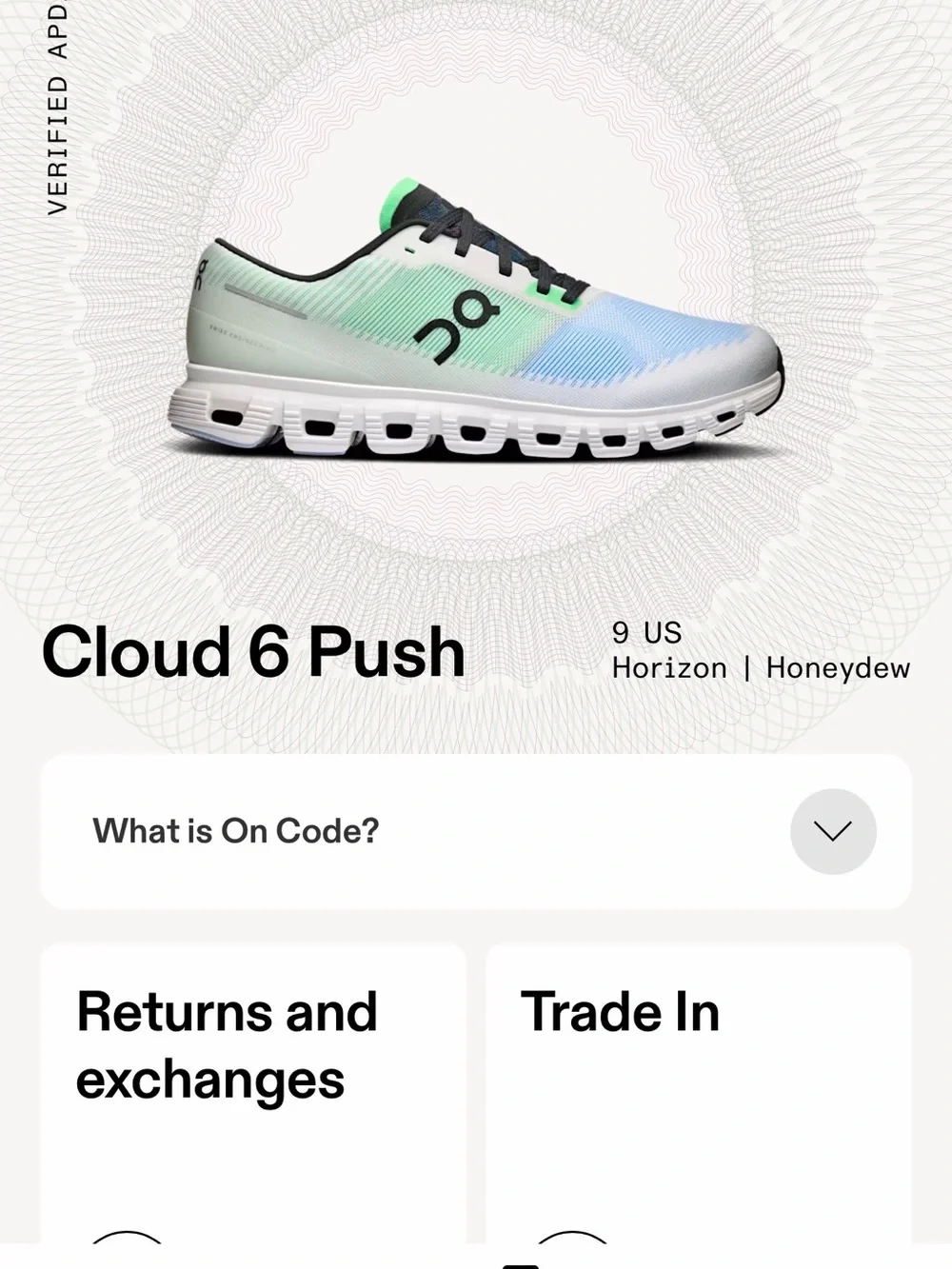 On Cloud 6 Push Horizon Honeydew White Blue Green 3MF10053001 Sneaker Men's SZ 9